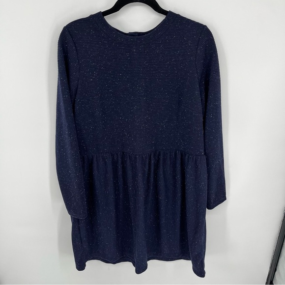 LOFT PETITES Flecked Button Back Swing Dress Dark Navy Blue Sz Lg Casual Comfy - Picture 2 of 11